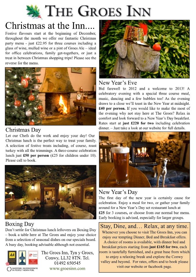 Groes Inn Christmas and New Year offerings